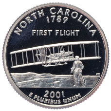 Монета 1/4 доллара (25 центов) 2001 года S США «Штаты и территории — Северная Каролина» (аверс)