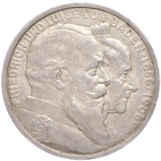 Монета 5 марок 1906 года Германия (Баден) «50 лет свадьбе Фридриха I и Луизы Прусской» (аверс)