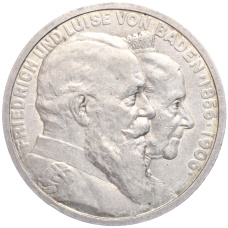 Монета 5 марок 1906 года Германия (Баден) «50 лет свадьбе Фридриха I и Луизы Прусской» (аверс)