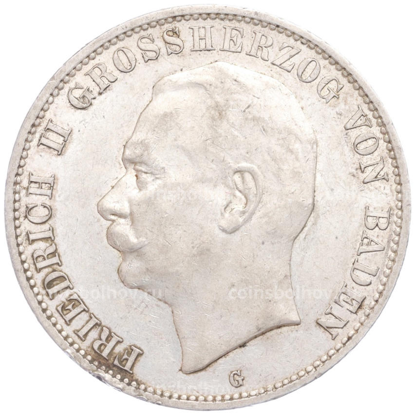 Монета 5 марок 1913 года G Германия (Баден)