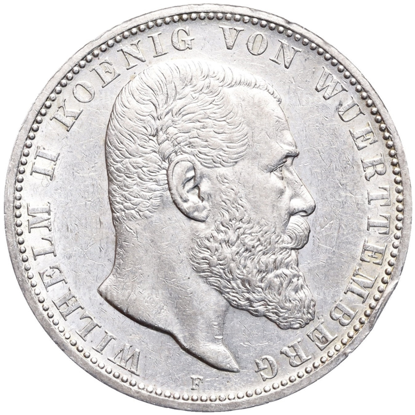 Монета 5 марок 1913 года F Германия (Вюртемберг)