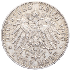 Монета 5 марок 1908 года F Германия (Вюртемберг) (реверс)
