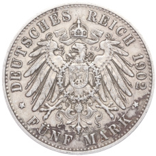Монета 5 марок 1902 года F Германия (Вюртемберг) (реверс)