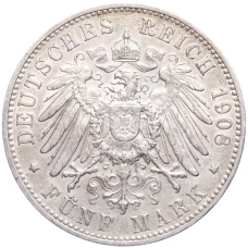 Монета 5 марок 1908 года F Германия (Вюртемберг) (реверс)