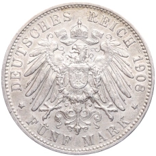 Монета 5 марок 1908 года F Германия (Вюртемберг) (реверс)