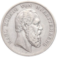 Монета 5 марок 1876 года F Германия (Вюртемберг) (аверс)