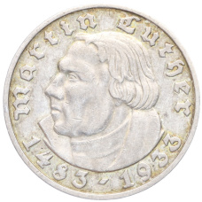 Монета 5 рейхсмарок 1933 года D Германия «450 лет со дня рождения Мартина Лютера» (аверс)
