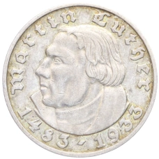 Монета 5 рейхсмарок 1933 года D Германия «450 лет со дня рождения Мартина Лютера» (аверс)