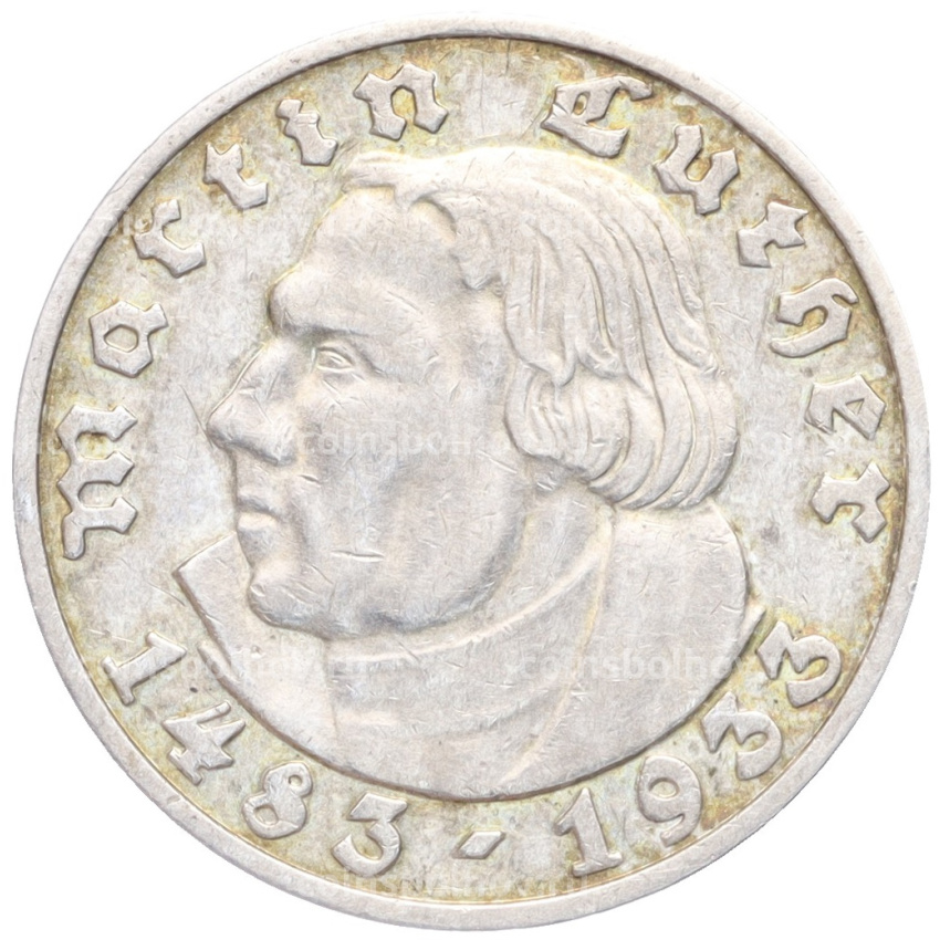 Монета 5 рейхсмарок 1933 года D Германия «450 лет со дня рождения Мартина Лютера»