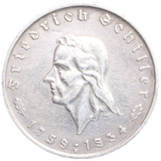 Монета 5 рейхсмарок 1934 года F Германия «175 лет со дня рождения Фридриха Шиллера» (аверс)