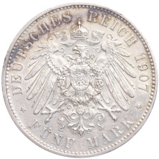 Монета 5 марок 1907 года E Германия (Саксония) (реверс)