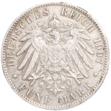 Монета 5 марок 1907 года J Гамбург (Германия) (реверс)