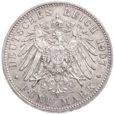 Монета 5 марок 1907 года Е Германия (Саксония) (реверс)