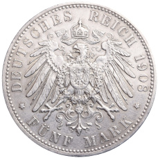 Монета 5 марок 1908 года D Германия (Саксен-Мейнинген) (реверс)