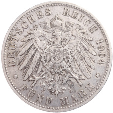 Монета 5 марок 1904 года D Германия (Бавария) (реверс)