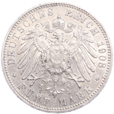 Монета 5 марок 1908 года D Германия (Бавария) (реверс)