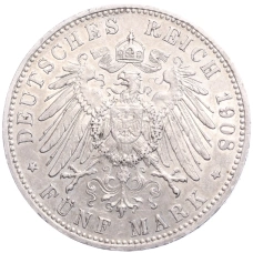 Монета 5 марок 1908 года D Германия (Бавария) (реверс)