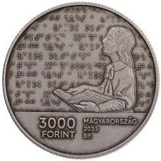 Монета 3000 форинтов 2025 года Венгрия «200 лет образованию для слепых в Венгрии» (аверс)