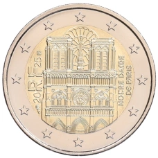 Монета 2 евро 2025 года Франция «Собор Парижской Богоматери» (аверс)