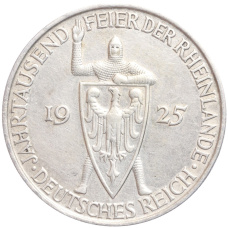 Монета 5 рейхсмарок 1925 года D Германия «Тысячелетие Рейнской области (Рейнланда)» (аверс)