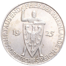 Монета 5 рейхсмарок 1925 года D Германия «Тысячелетие Рейнской области (Рейнланда)» (аверс)