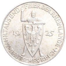Монета 5 рейхсмарок 1925 года D Германия «Тысячелетие Рейнской области (Рейнланда)» (аверс)