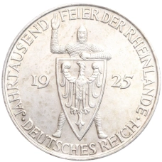 Монета 5 рейхсмарок 1925 года D Германия «Тысячелетие Рейнской области (Рейнланда)» (аверс)