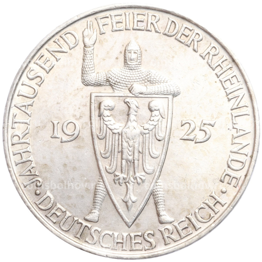 Монета 5 рейхсмарок 1925 года D Германия «Тысячелетие Рейнской области (Рейнланда)»