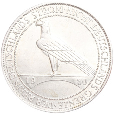 Монета 5 рейхсмарок 1930 года A Германия «Освобождение Рейнланда» (аверс)