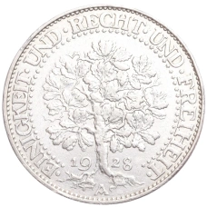 Монета 5 рейхсмарок 1928 года A Германия (аверс)