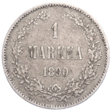 Монета 1 марка 1890 года Русская Финляндия (аверс)