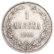 Монета 1 марка 1890 года Русская Финляндия (аверс)
