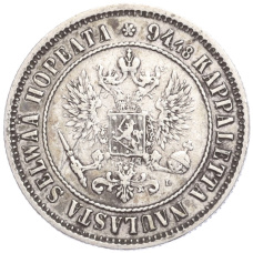 Монета 1 марка 1890 года Русская Финляндия (реверс)