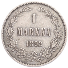 Монета 1 марка 1892 года Русская Финляндия (аверс)