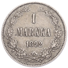 Монета 1 марка 1892 года Русская Финляндия (аверс)