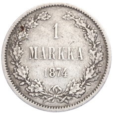 Монета 1 марка 1874 года Русская Финляндия (аверс)