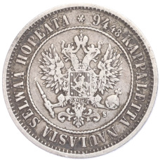 Монета 1 марка 1874 года Русская Финляндия (реверс)