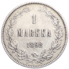 Монета 1 марка 1892 года Русская Финляндия (аверс)