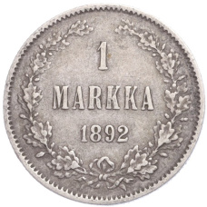 Монета 1 марка 1892 года Русская Финляндия (аверс)
