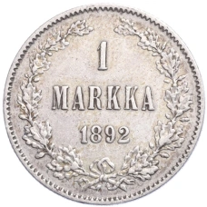 Монета 1 марка 1892 года Русская Финляндия (аверс)