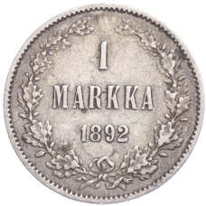 Монета 1 марка 1892 года Русская Финляндия (аверс)