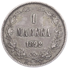 Монета 1 марка 1892 года Русская Финляндия (аверс)