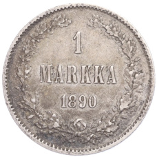 Монета 1 марка 1890 года Русская Финляндия (аверс)