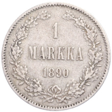 Монета 1 марка 1890 года Русская Финляндия (аверс)