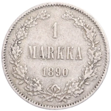 Монета 1 марка 1890 года Русская Финляндия (аверс)