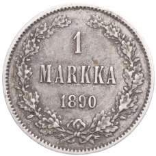 Монета 1 марка 1890 года Русская Финляндия (аверс)