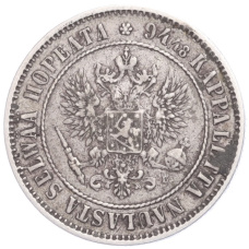 Монета 1 марка 1890 года Русская Финляндия (реверс)