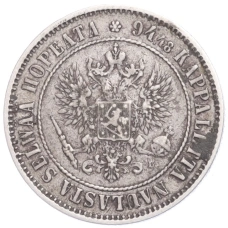 Монета 1 марка 1890 года Русская Финляндия (реверс)