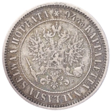 Монета 1 марка 1890 года Русская Финляндия (реверс)