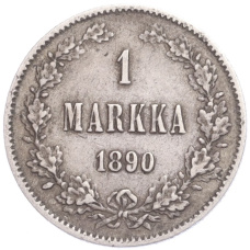 Монета 1 марка 1890 года Русская Финляндия (аверс)